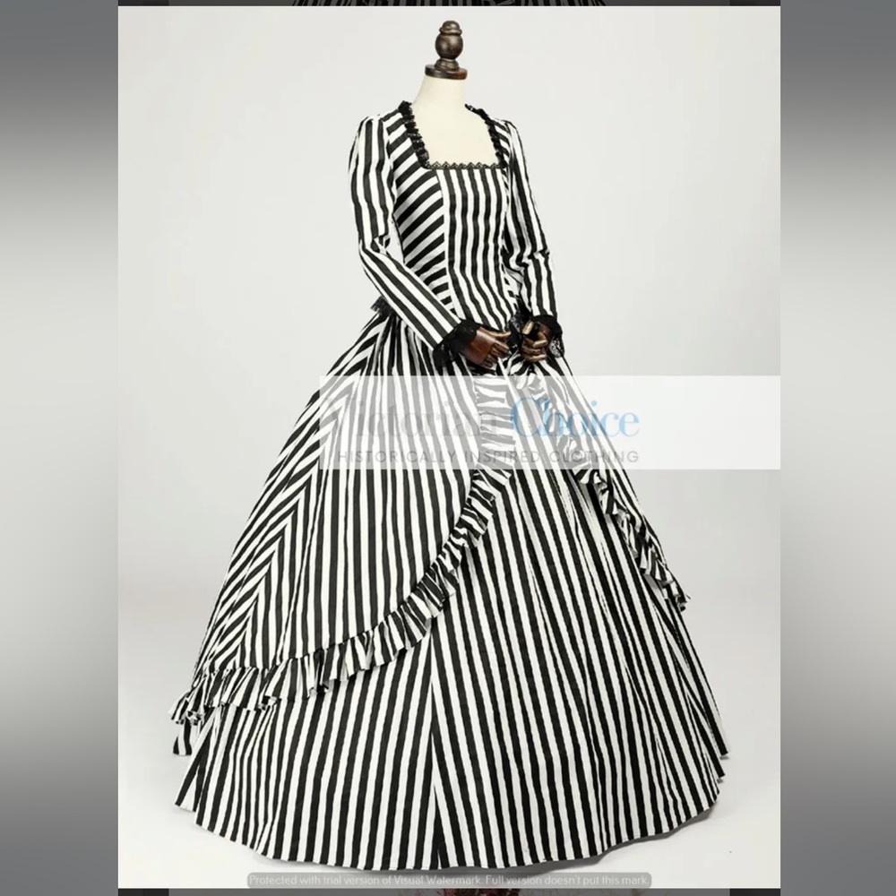 Victorian Choice Gothic Sleepy Hollow Gown Black & White Beetlejuice Dress - Picture 2 of 15